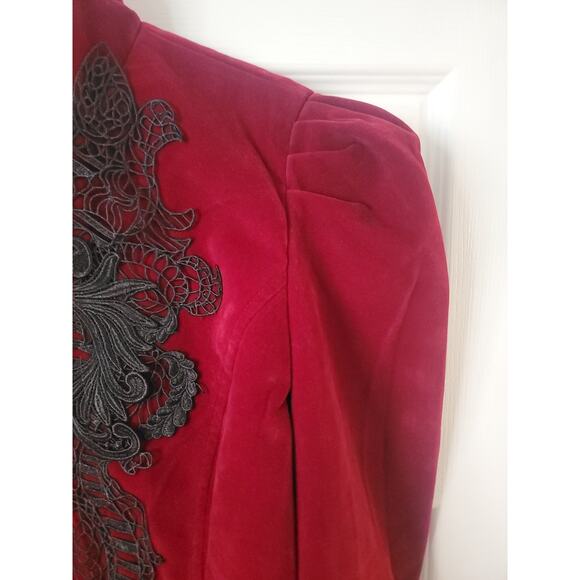 Punk Rave Gothic Jacket Womens 3XL Red Black Velvet Steampunk Victorian Vampire - Picture 6 of 13